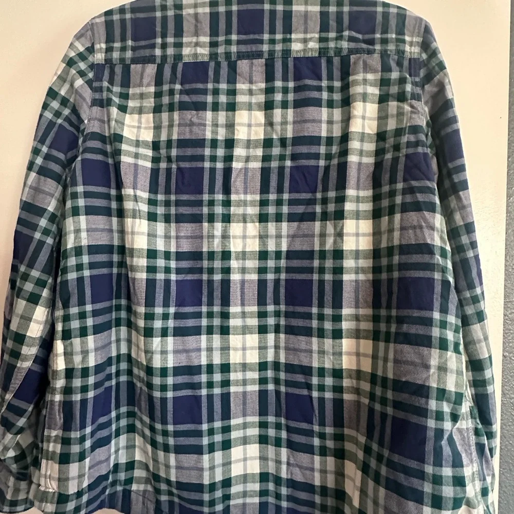 L.L.‎ Bean Navy, Green & White Plaid Fleece-Lined Shirt Jacket